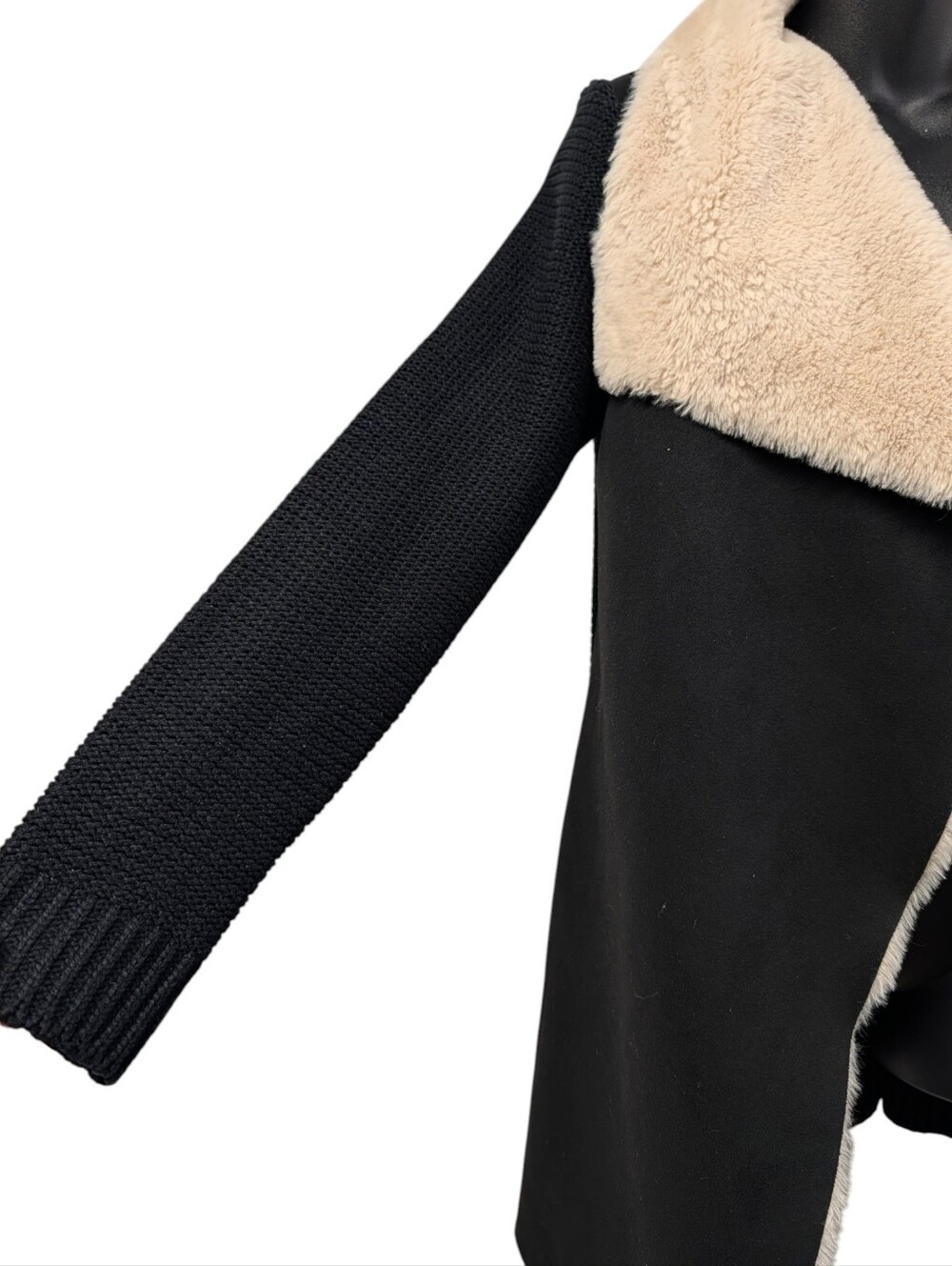 Twelfth Love Womens Black Knit Faux Suede /Fur Open Front Cardigan Collar Size M - Picture 5 of 9
